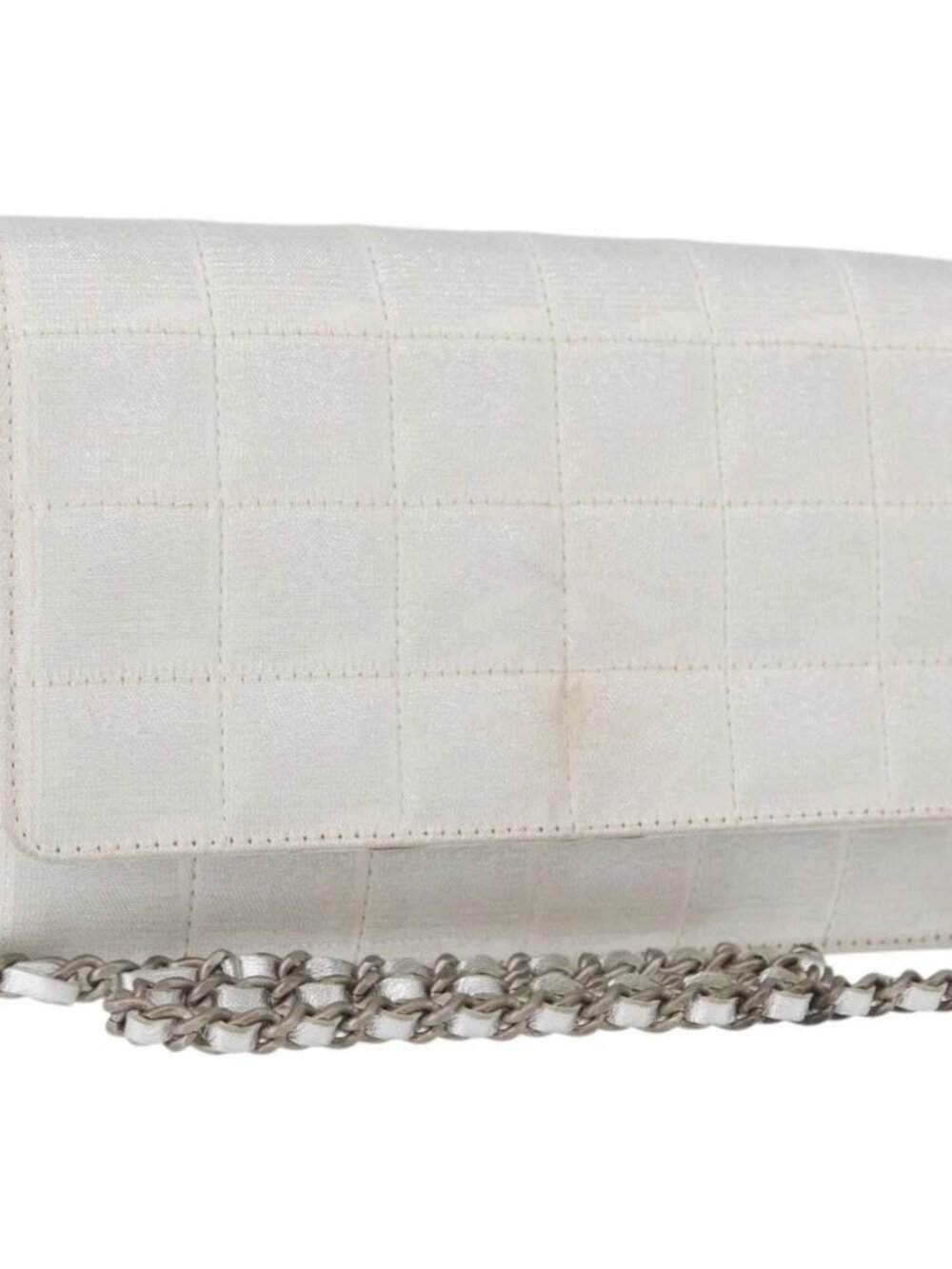 CHANEL New Travel Line Choco Bar Chain Shoulder Bag Nylon Silver CC Auth LNZ273A